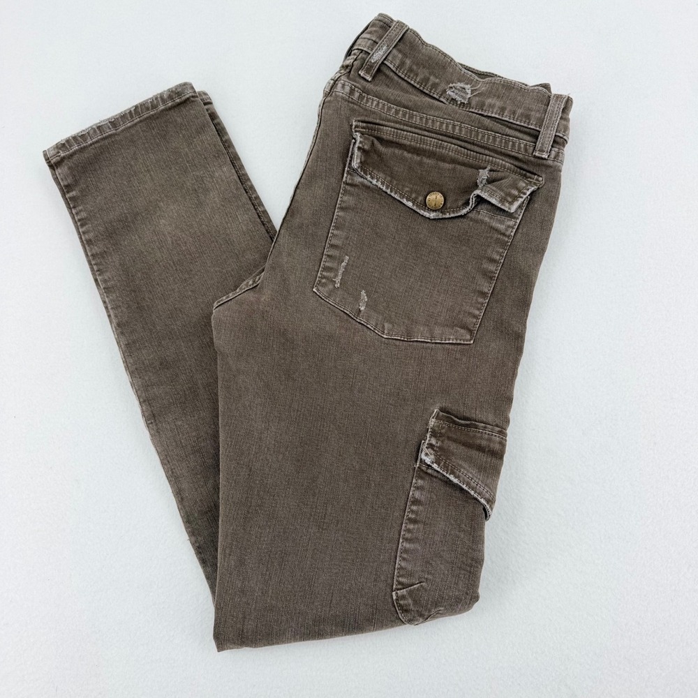 Current/Elliott Cargo Pants Womens 31 Combat Green Distressed Skinny Excellent